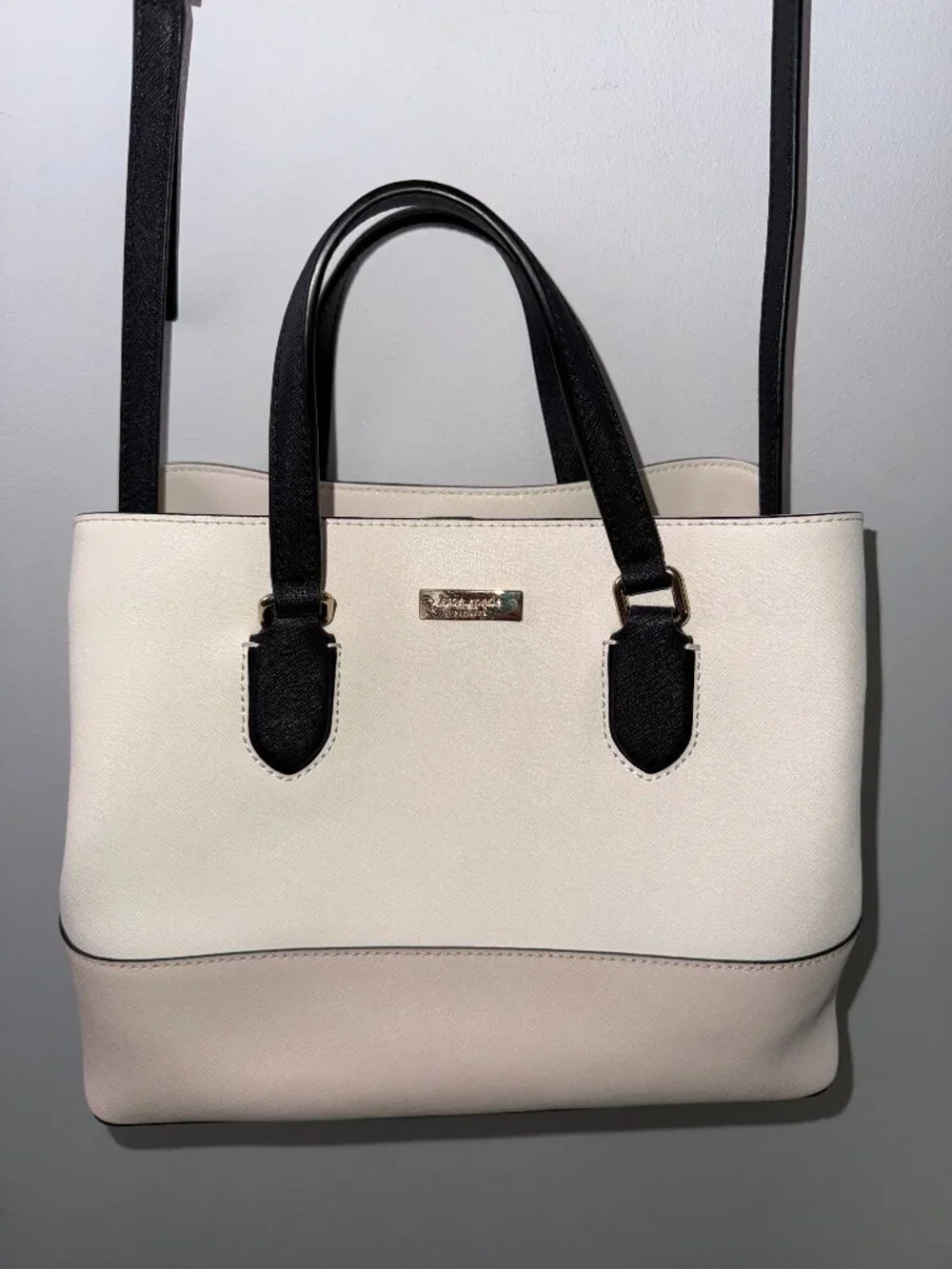 Kate Spade Laurel Way Evangelie Satchel Crossbody Bag Cement White / Black